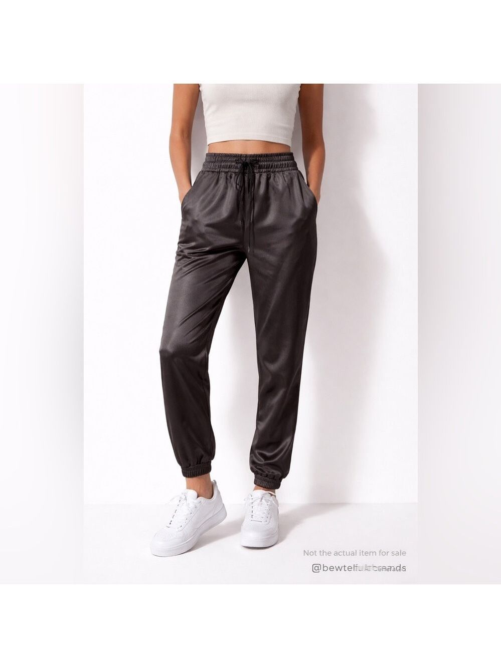 Fidelity Denim S Charcoal Satin Jogger Pants Elastic Waist